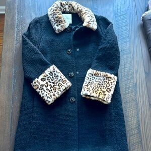 Kate Spade faux leopard trimmed wool coat